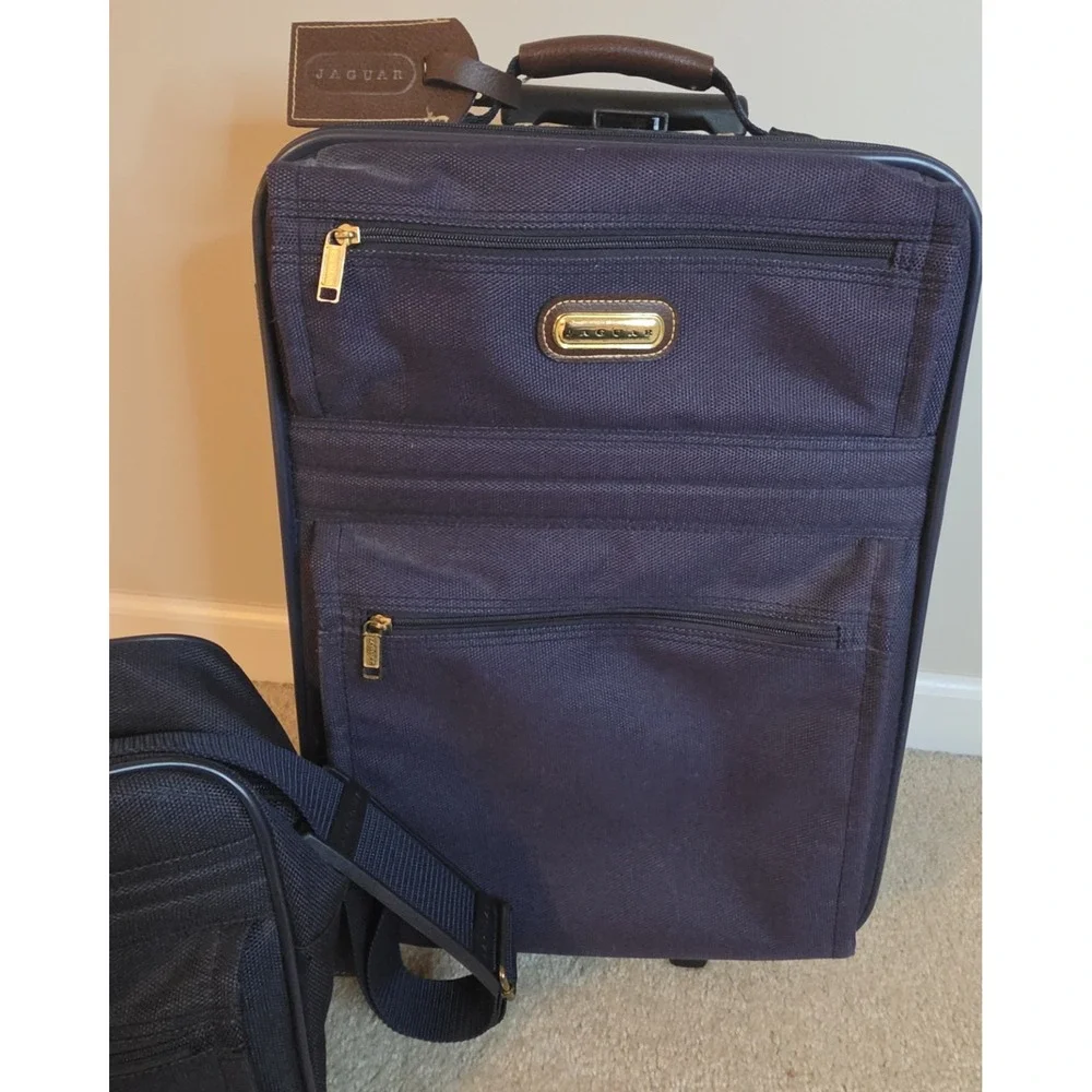 Jaguar 2 Piece Navy Blue Luggage Set Rolling Suitcase Carry On Travel Bag